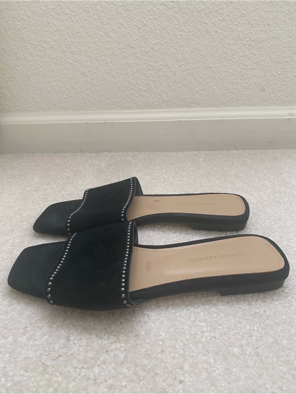 Banana Republic Black Suede Slide Sandals with Stud Detail